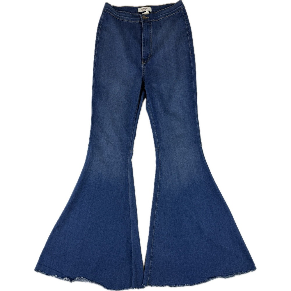 Vibrant MIU Jeans Women's Blue boot cut Bell Bottom Raw Hem Size 11 W29